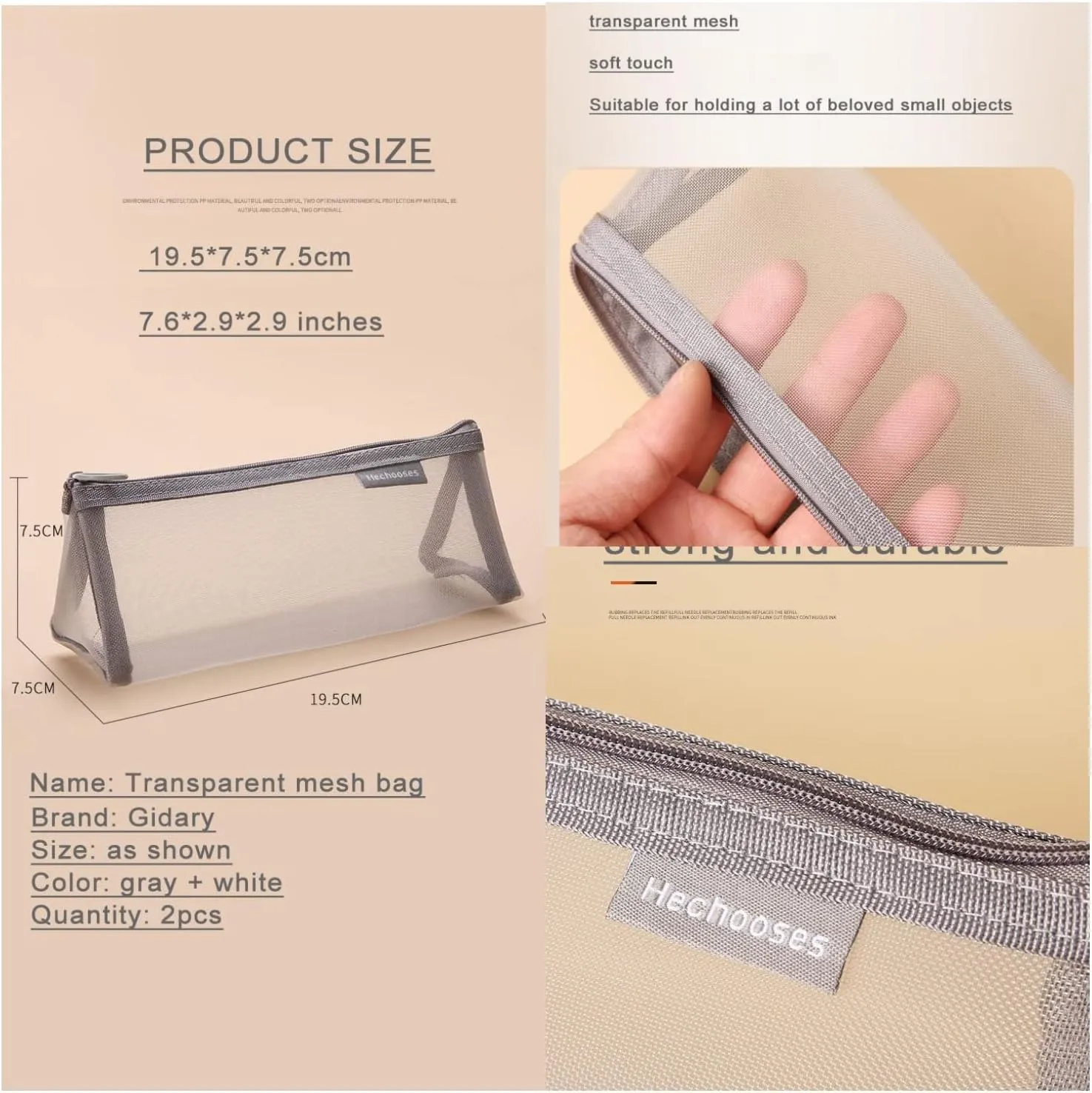 Mesh Cosmetic Bag Portable Clear Makeup Bags Mesh Zipper Pouch for Home Office Travel Accessories Organizer 3PCS