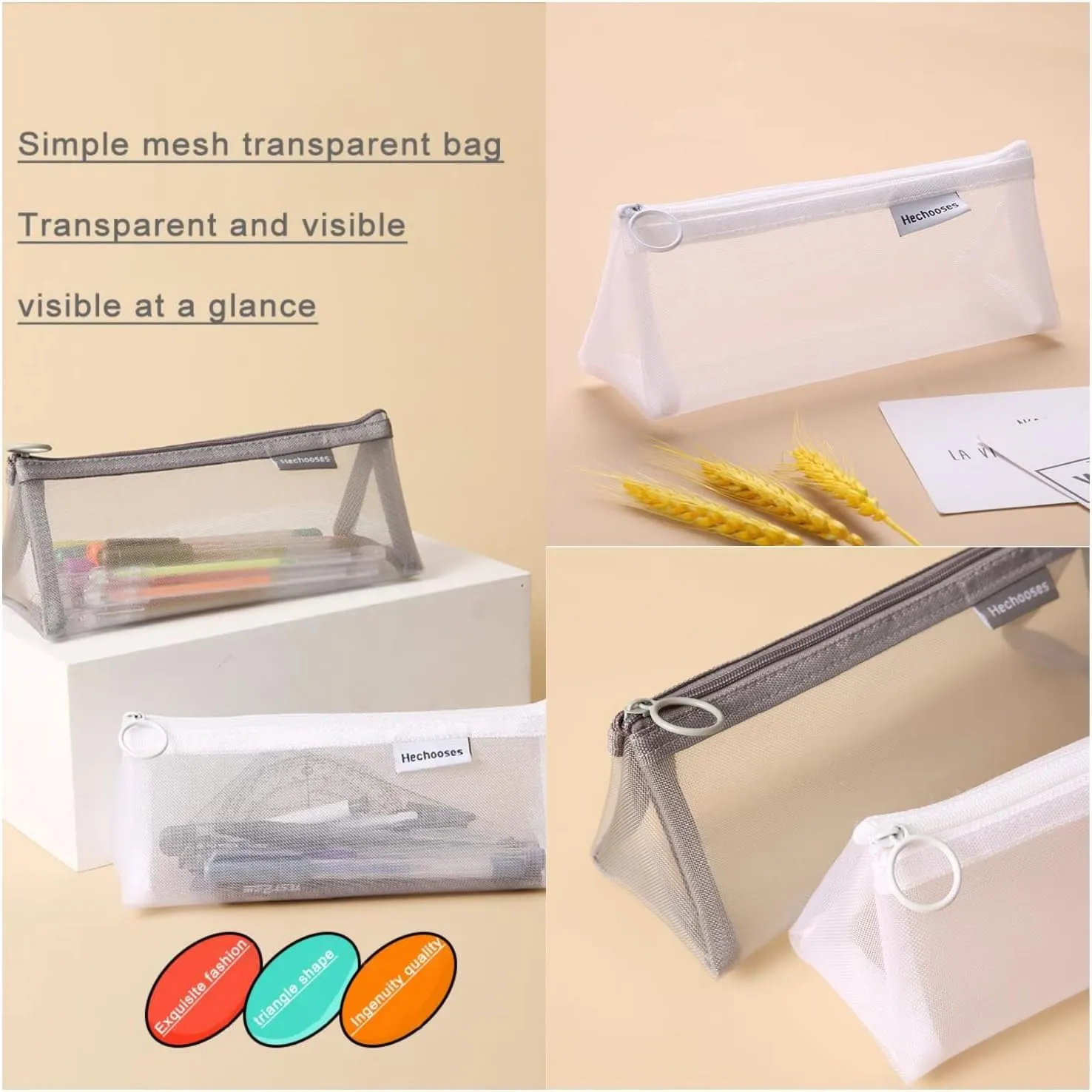 Mesh Cosmetic Bag Portable Clear Makeup Bags Mesh Zipper Pouch for Home Office Travel Accessories Organizer 3PCS