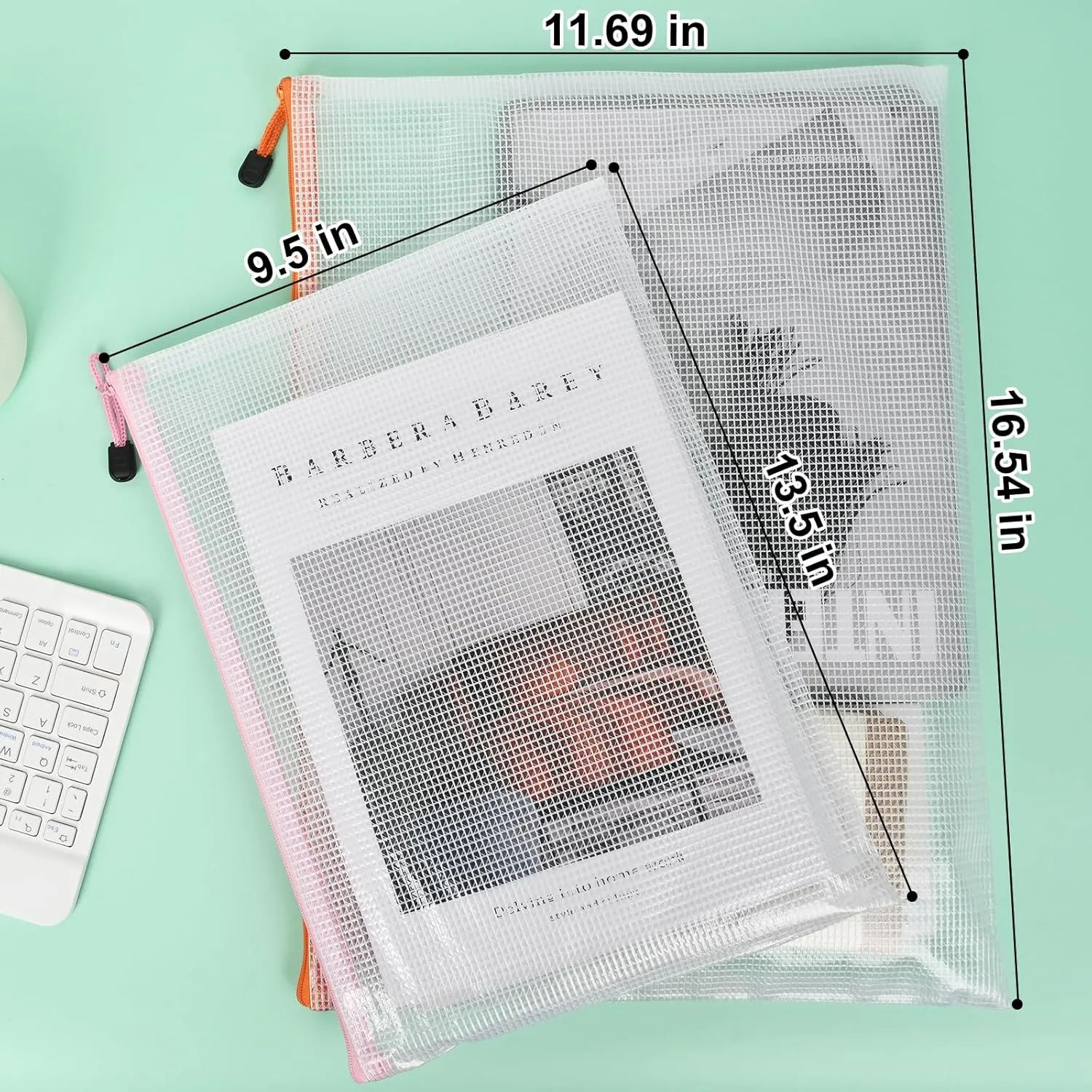 Mesh Zipper Pouches,Zipper Bags A3 A4 Size,24 Pcs Plastic Storage Bags for Classroom Organization,Craft Project,Board Game and Travel Storage.