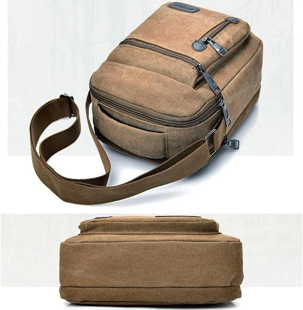 Messenger bag for Men Women, Vintage Canvas Crossbody Bag Shoulder Bag Multi Pocket Purse, Small Messenger Satchel Bag Travel