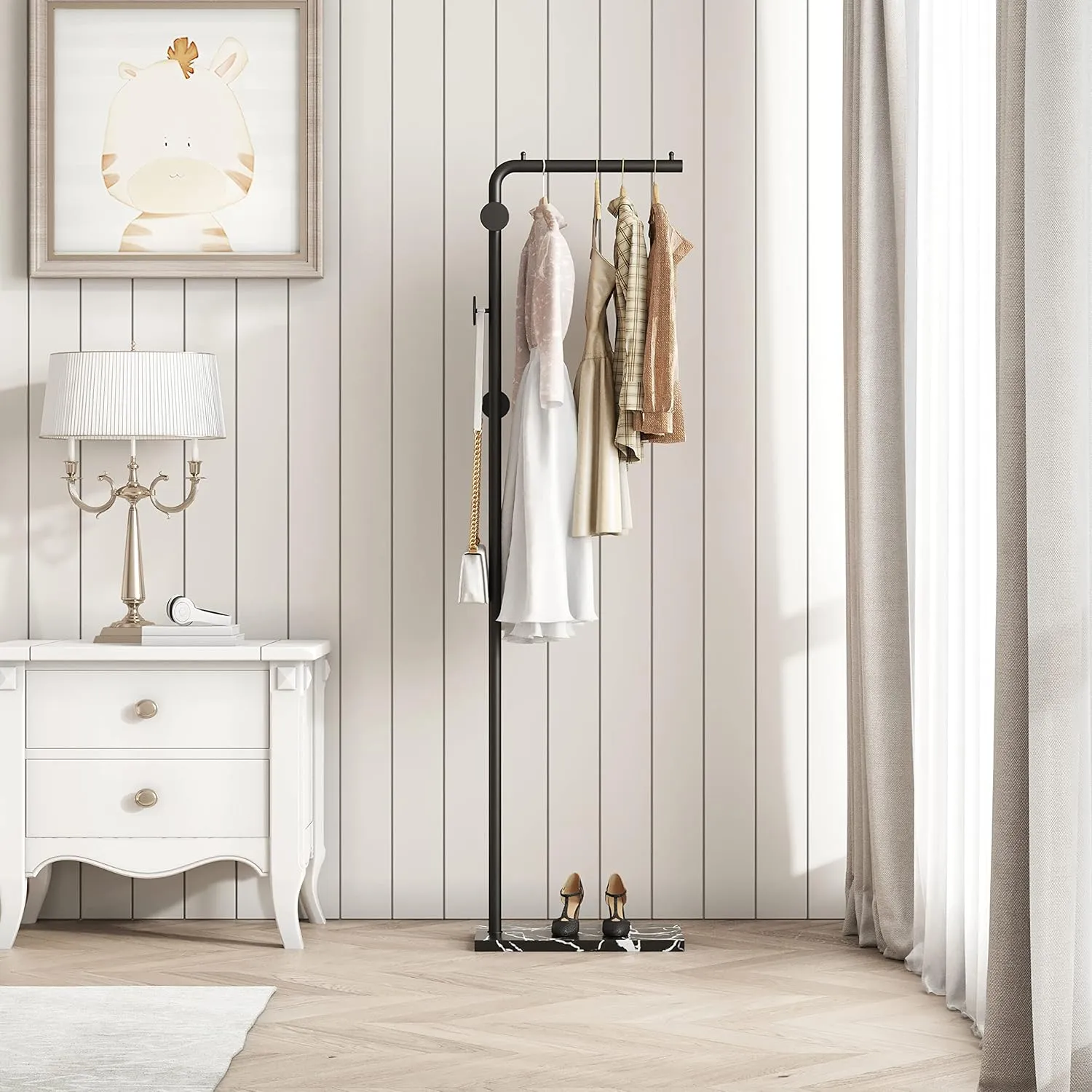 Metal Coat Rack Bracket Finish Stable Marble Base with High-end Hooks Freestanding Metal Tree Hats Easy to Assemble