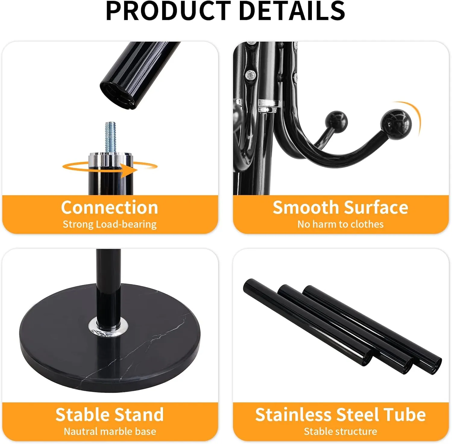 Metal Coat Rack Stand, Modern Coat Rack Freestanding with Natural Marble Base, 360° Rotary Design Coat Racks with 14 Hooks, Coat Tree for Bags, Hats, Entryway, Office