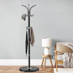Metal Coat Rack Stand, Modern Coat Rack Freestanding with Natural Marble Base, 360° Rotary Design Coat Racks with 14 Hooks, Coat Tree for Bags, Hats, Entryway, Office