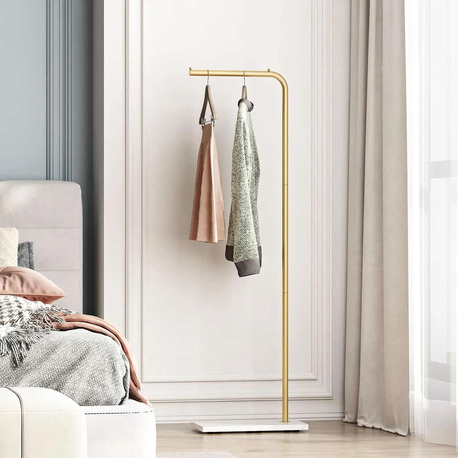 Metal Gold Coat Racks, Standing Coat Rack with Heavy Base, Modern Coat Tree with Crossbar and 3 Hooks, Entryway Coat Racks for Handbags, Clothing.(59inch)