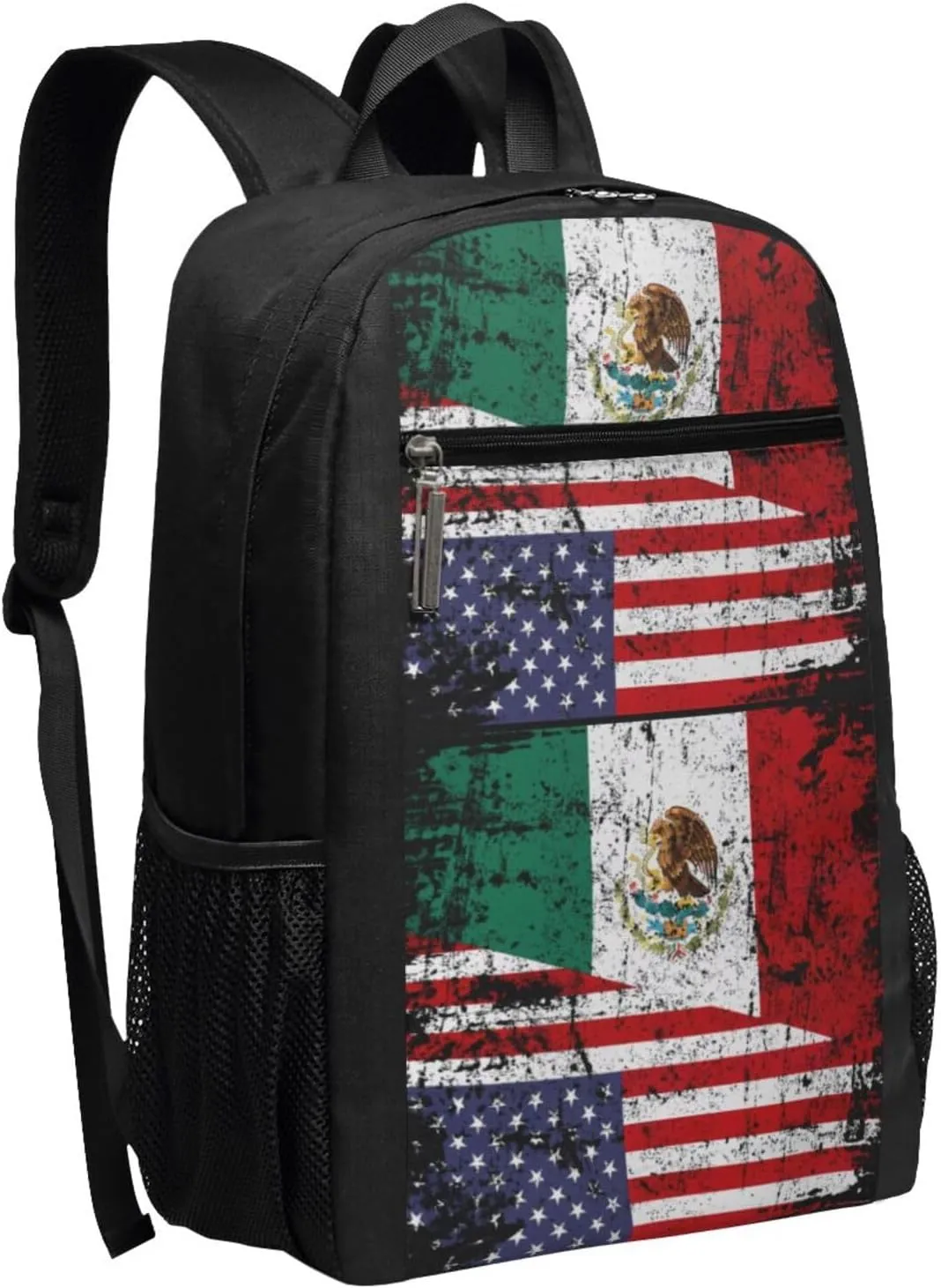 Mexican American Flag Casual Backpacks Sports Backpack Large Capacity Travel Rucksack Laptop Daypack with Multi-Pockets Adjustable Strap Work Bag for Hiking
