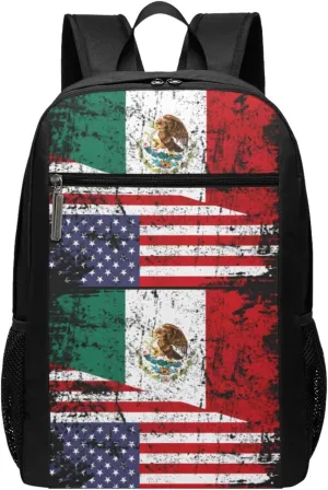 Mexican American Flag Casual Backpacks Sports Backpack Large Capacity Travel Rucksack Laptop Daypack with Multi-Pockets Adjustable Strap Work Bag for Hiking