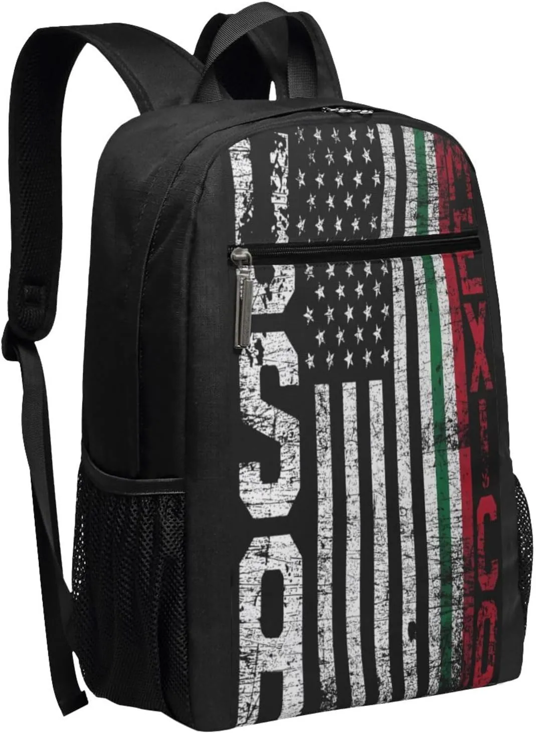 Mexican American Flag Casual Backpacks Sports Backpack Large Capacity Travel Rucksack Laptop Daypack with Multi-Pockets Adjustable Strap Work Bag for Hiking