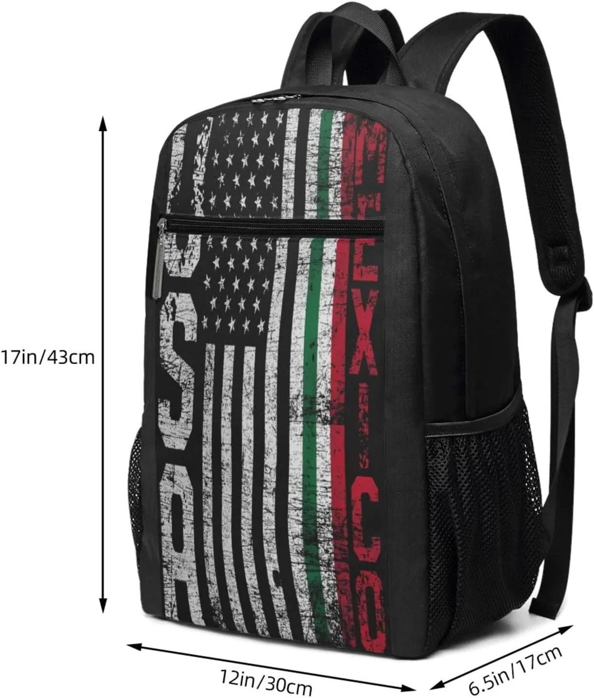 Mexican American Flag Casual Backpacks Sports Backpack Large Capacity Travel Rucksack Laptop Daypack with Multi-Pockets Adjustable Strap Work Bag for Hiking
