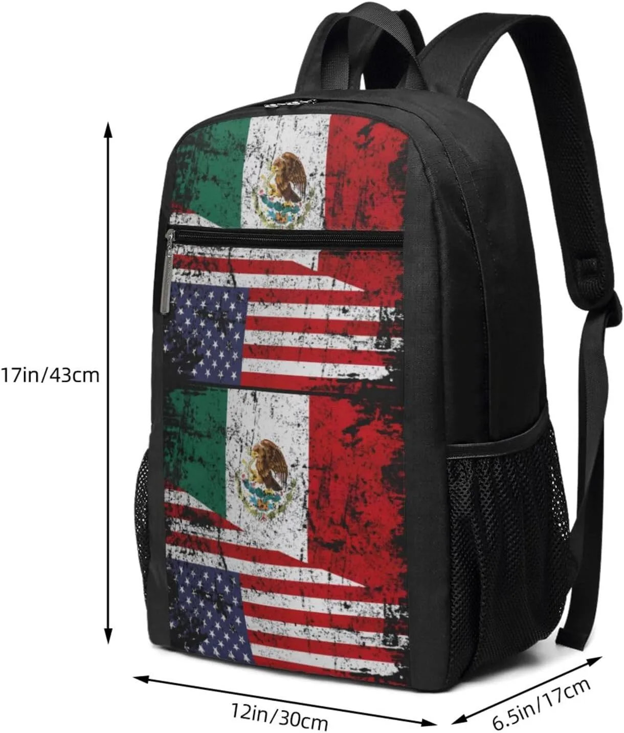 Mexican American Flag Casual Backpacks Sports Backpack Large Capacity Travel Rucksack Laptop Daypack with Multi-Pockets Adjustable Strap Work Bag for Hiking