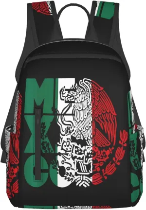 Mexico Mexican Eagle Flag Travel Backpacks Casual Laptop Backpack Sport Rucksack Large Capacity Daypack Multi-Pockets Adjustable Strap Bag for Working Hiking
