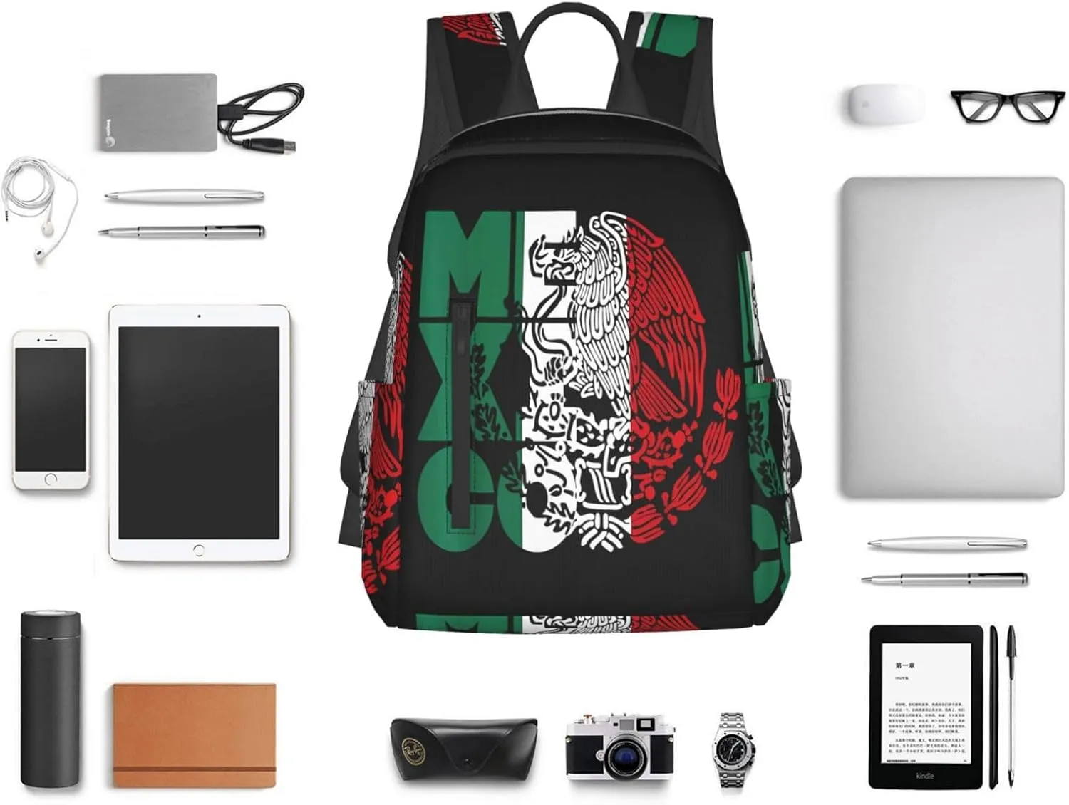 Mexico Mexican Eagle Flag Travel Backpacks Casual Laptop Backpack Sport Rucksack Large Capacity Daypack Multi-Pockets Adjustable Strap Bag for Working Hiking