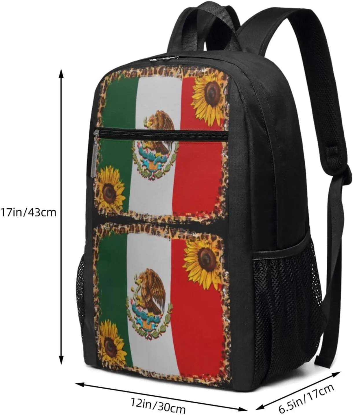 Mexico Mexican Eagle Sunflower Flag Casual Backpacks Sports Backpack Large Capacity Travel Rucksack Laptop Daypack with Multi-Pockets Adjustable Strap Work Bag for Hiking