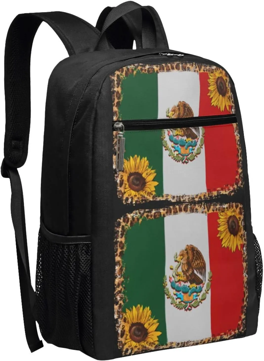 Mexico Mexican Eagle Sunflower Flag Casual Backpacks Sports Backpack Large Capacity Travel Rucksack Laptop Daypack with Multi-Pockets Adjustable Strap Work Bag for Hiking