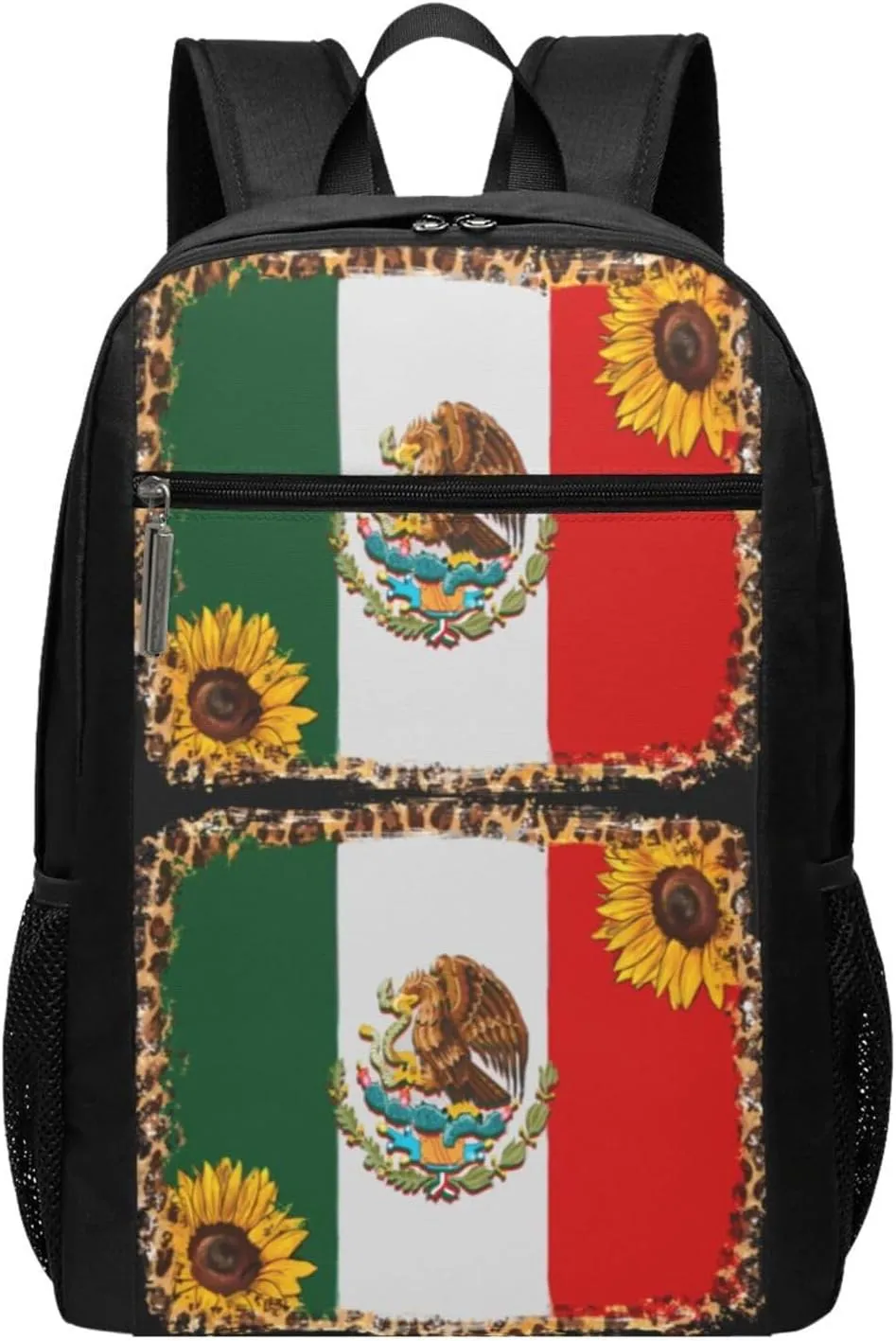 Mexico Mexican Eagle Sunflower Flag Casual Backpacks Sports Backpack Large Capacity Travel Rucksack Laptop Daypack with Multi-Pockets Adjustable Strap Work Bag for Hiking