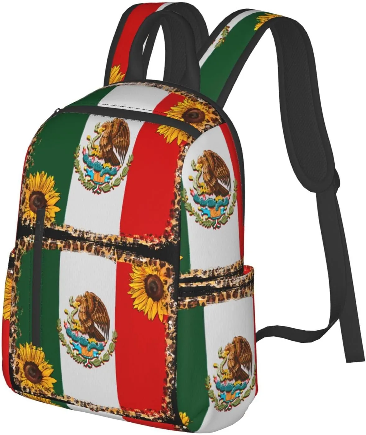 Mexico Mexican Eagle Sunflower Flag Travel Backpacks Casual Laptop Backpack Sport Rucksack Large Capacity Daypack Multi-Pockets Adjustable Strap Bag for Working Hiking
