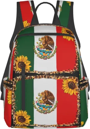 Mexico Mexican Eagle Sunflower Flag Travel Backpacks Casual Laptop Backpack Sport Rucksack Large Capacity Daypack Multi-Pockets Adjustable Strap Bag for Working Hiking