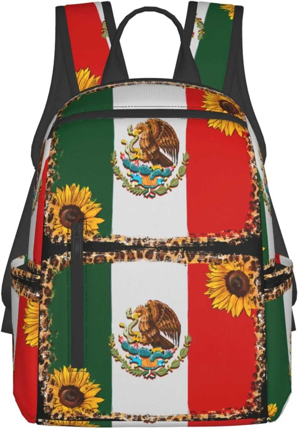 Mexico Mexican Eagle Sunflower Flag Travel Backpacks Casual Laptop Backpack Sport Rucksack Large Capacity Daypack Multi-Pockets Adjustable Strap Bag for Working Hiking