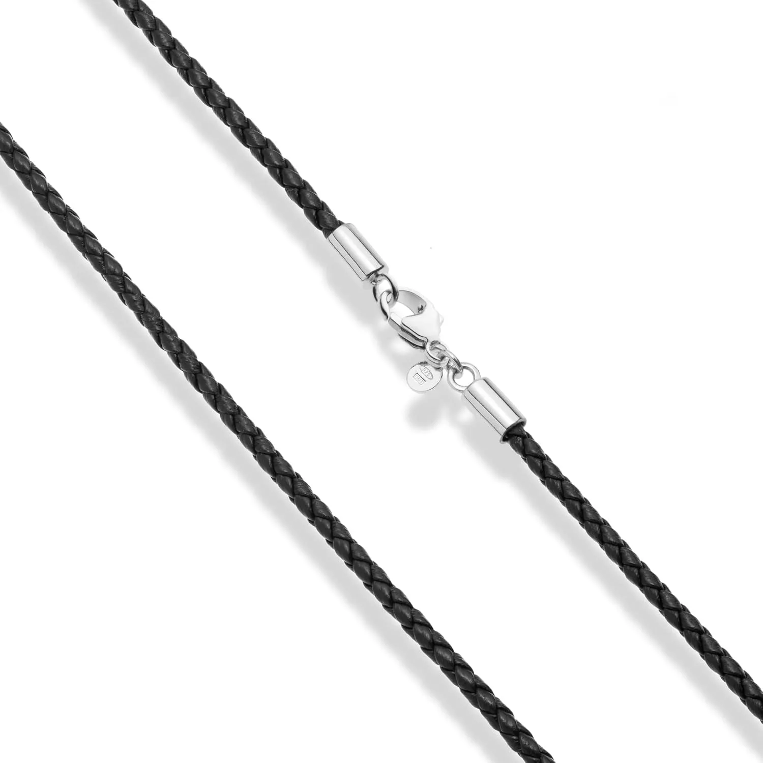 Miabella Genuine 3mm Black Braided Italian Leather Cord Chain Necklace for Men Women with 925 Sterling Silver Clasp, Made in Italy