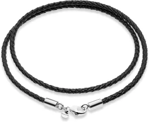 Miabella Genuine 3mm Black Braided Italian Leather Cord Chain Necklace for Men Women with 925 Sterling Silver Clasp, Made in Italy