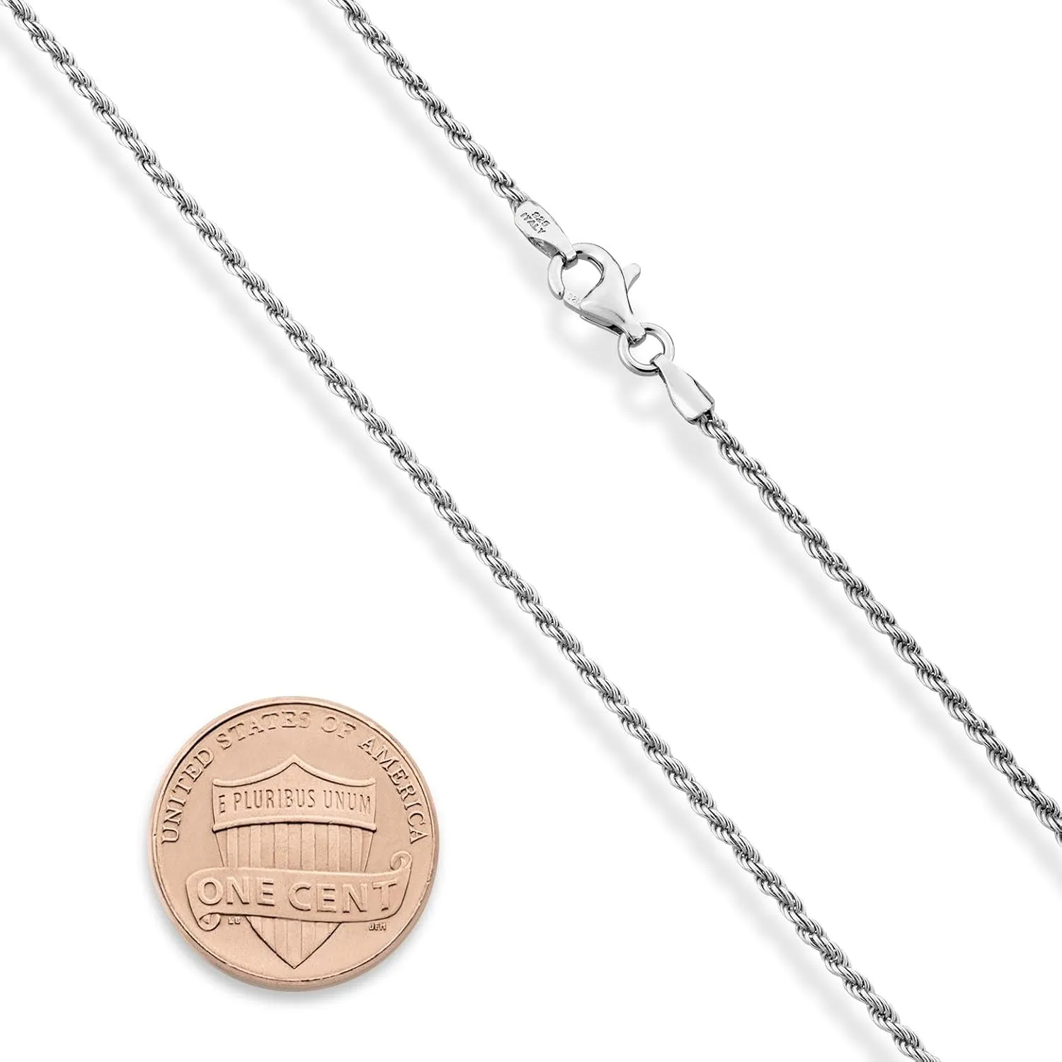 Miabella Solid Rhodium Plated 925 Sterling Silver Italian 1.5mm Diamond-Cut Braided Rope Chain Necklace for Men Women, Made in Italy
