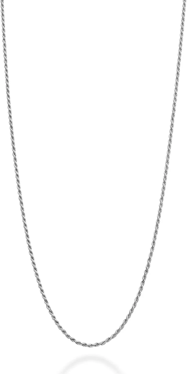 Miabella Solid Rhodium Plated 925 Sterling Silver Italian 1.5mm Diamond-Cut Braided Rope Chain Necklace for Men Women, Made in Italy