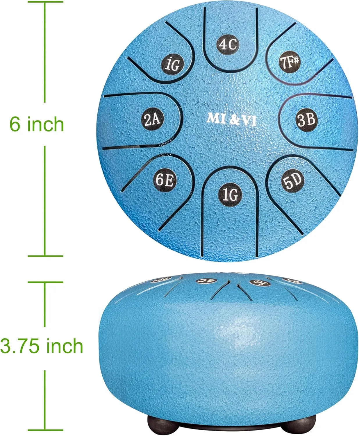 MI&VI Ocean Rain Drum for Outside Garden (8 Notes 6 Inches) with Mallets & Padded Travel Bag Included | Chakra Tank | Steel Tongue Drum | Chime Meditation (Steel Blue)