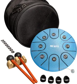 MI&VI Ocean Rain Drum for Outside Garden (8 Notes 6 Inches) with Mallets & Padded Travel Bag Included | Chakra Tank | Steel Tongue Drum | Chime Meditation (Steel Blue)