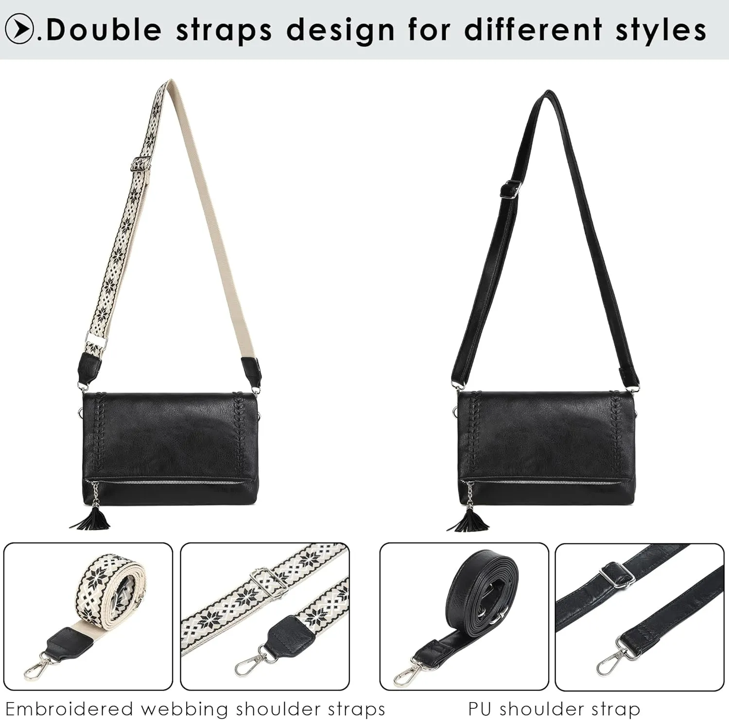 Micmores Crossbody Bags for Women Crossbody Purse Vegan Leather Purse Shoulder Handbags With 2 shoulder straps