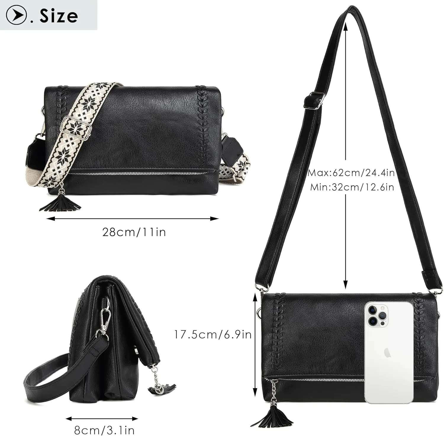 Micmores Crossbody Bags for Women Crossbody Purse Vegan Leather Purse Shoulder Handbags With 2 shoulder straps