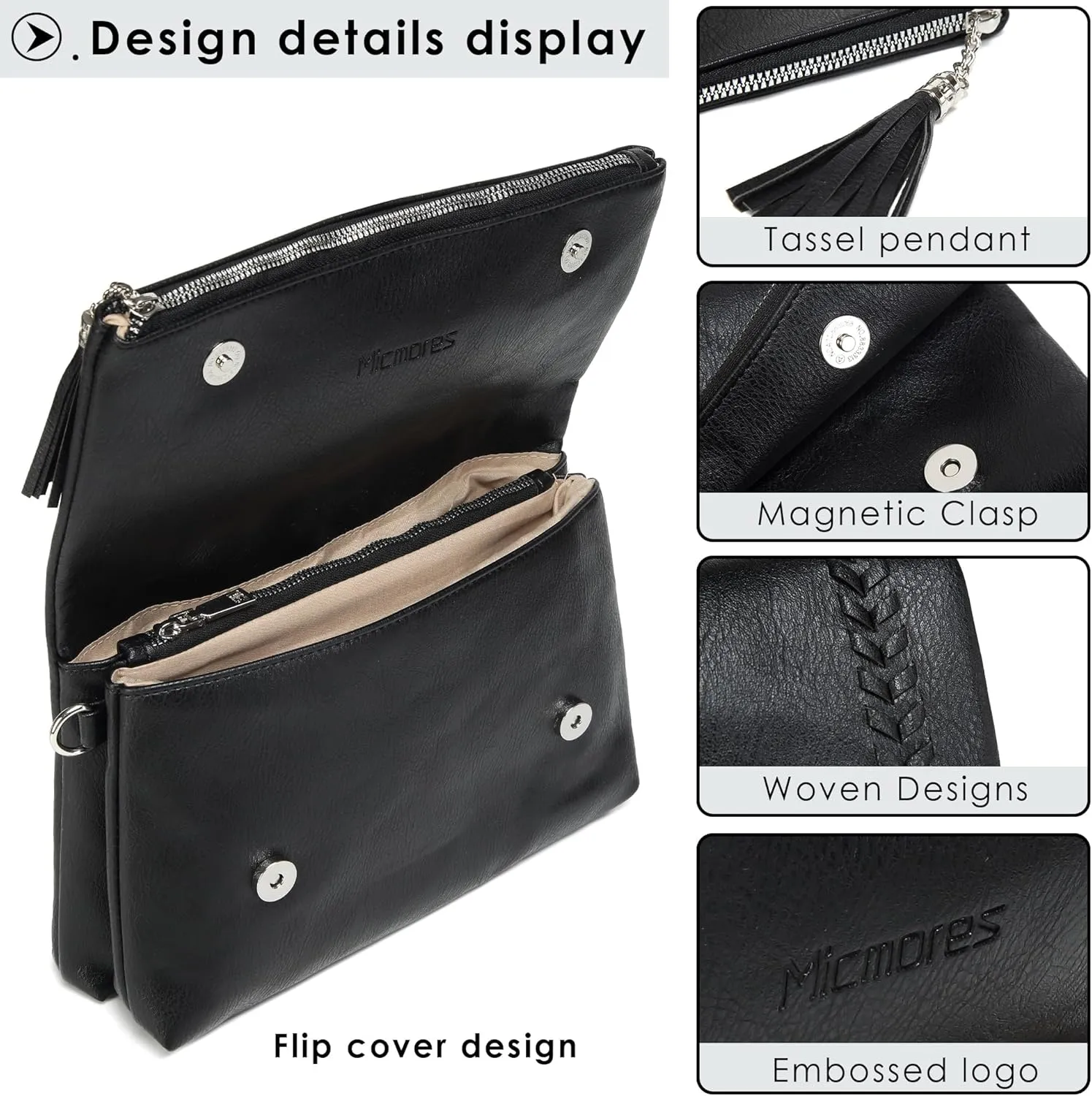 Micmores Crossbody Bags for Women Crossbody Purse Vegan Leather Purse Shoulder Handbags With 2 shoulder straps