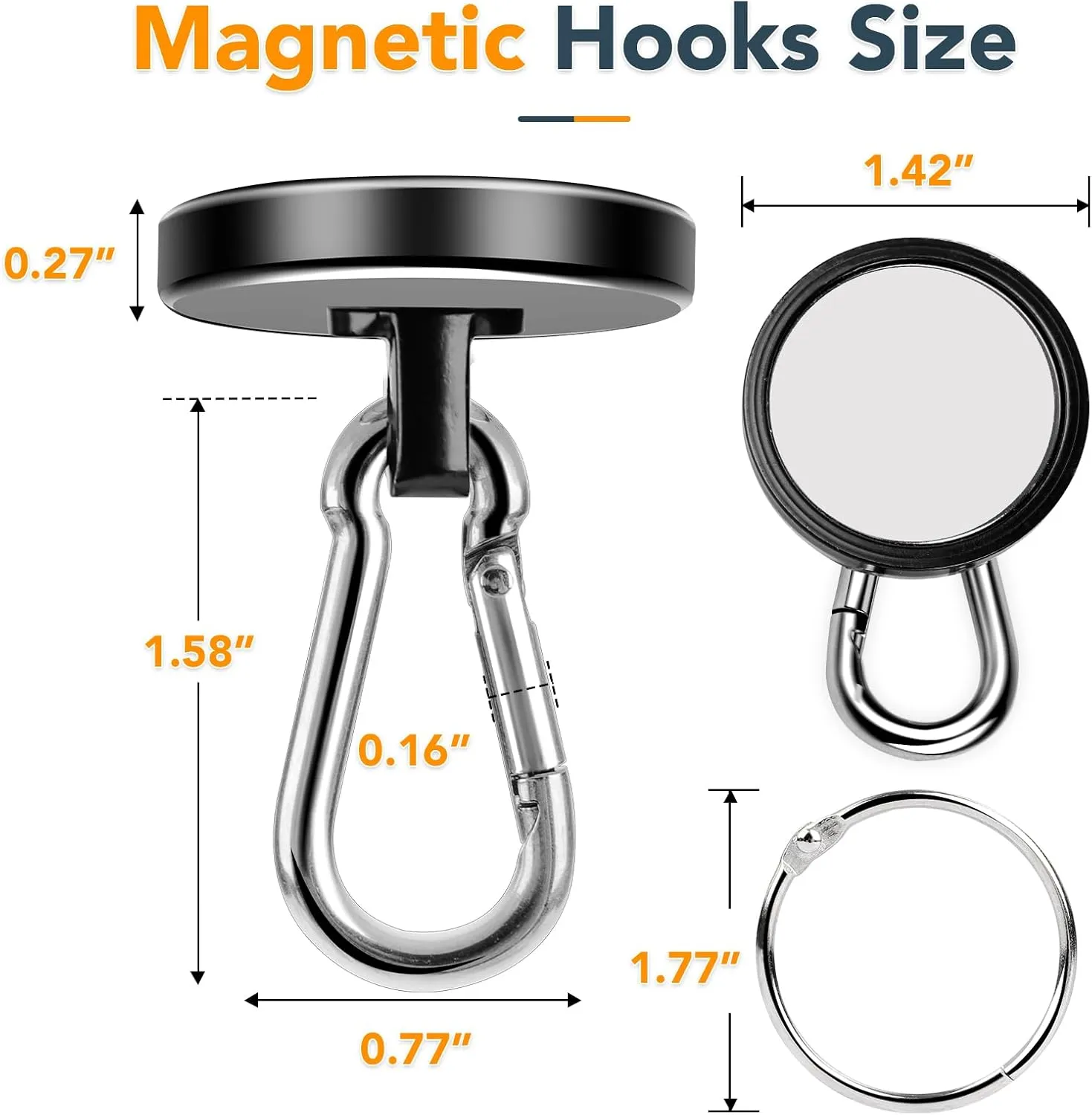 MIKEDE Strong Magnetic Hooks, 150LB Neodymium Black Magnets Heavy Duty with Swivel Carabiner Hook, Magnets with Hooks for Locker, Kitchen, Cruise Cabin, Office - 10 Pack