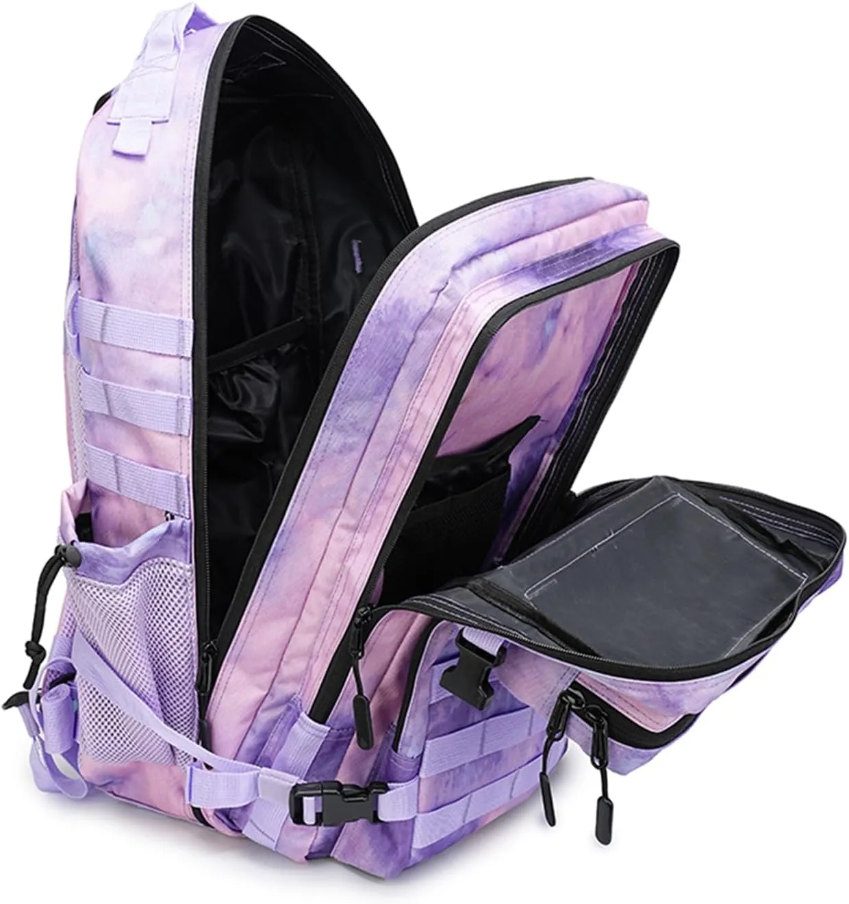 Military Tactical Backpack 45L Bug Out Bag Assault Pack Molle Daypack Hiking Gym Rucksack with Bottle Holder(Cloud Purple Tie Dyeing)