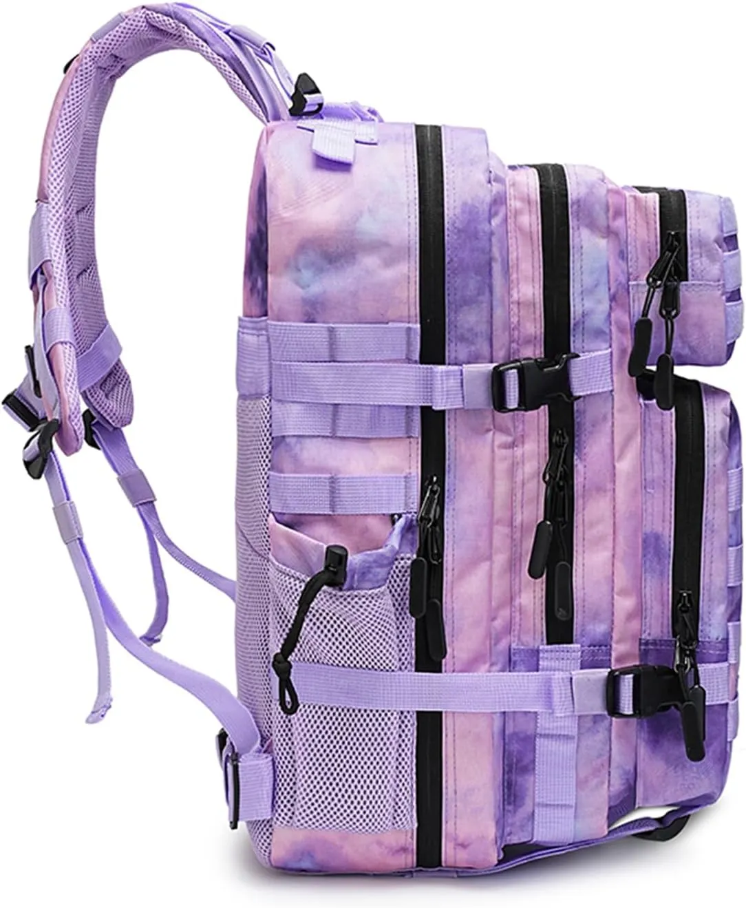 Military Tactical Backpack 45L Bug Out Bag Assault Pack Molle Daypack Hiking Gym Rucksack with Bottle Holder(Cloud Purple Tie Dyeing)