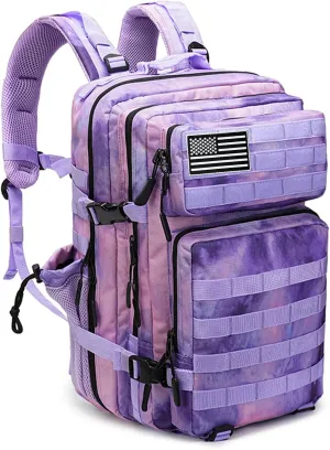 Military Tactical Backpack 45L Bug Out Bag Assault Pack Molle Daypack Hiking Gym Rucksack with Bottle Holder(Cloud Purple Tie Dyeing)