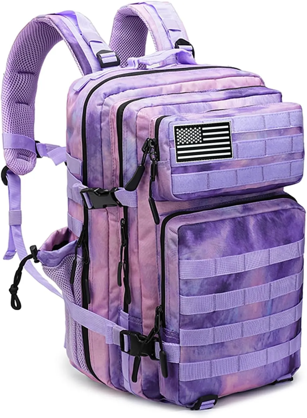 Military Tactical Backpack 45L Bug Out Bag Assault Pack Molle Daypack Hiking Gym Rucksack with Bottle Holder(Cloud Purple Tie Dyeing)