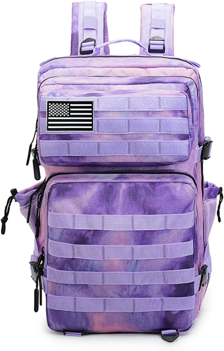 Military Tactical Backpack 45L Bug Out Bag Assault Pack Molle Daypack Hiking Gym Rucksack with Bottle Holder(Cloud Purple Tie Dyeing)