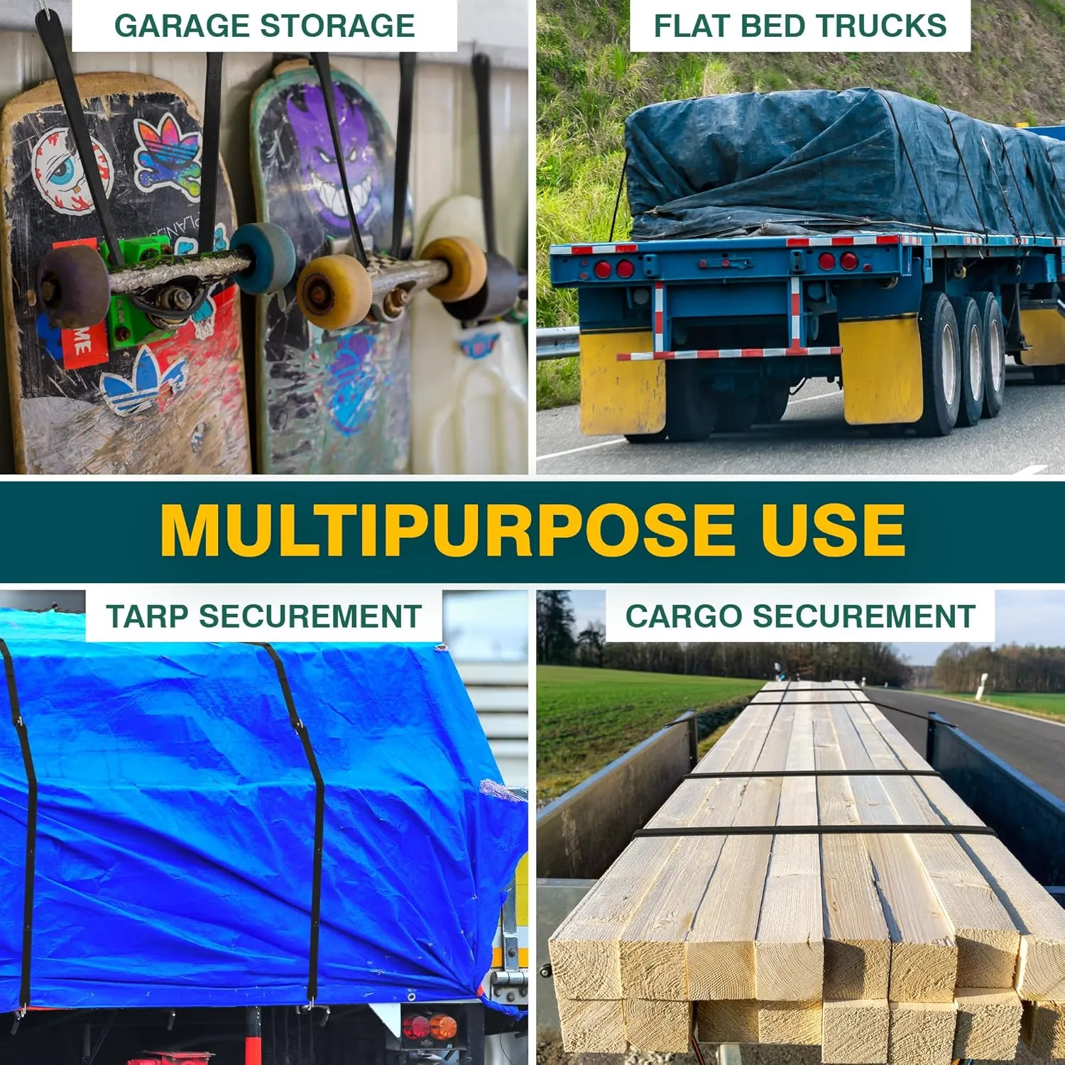 Miloo Rubber Bungee Cords with Hooks - Heavy Duty Tarp and Cargo Straps - Made in USA - 21 Inch Pack of 10