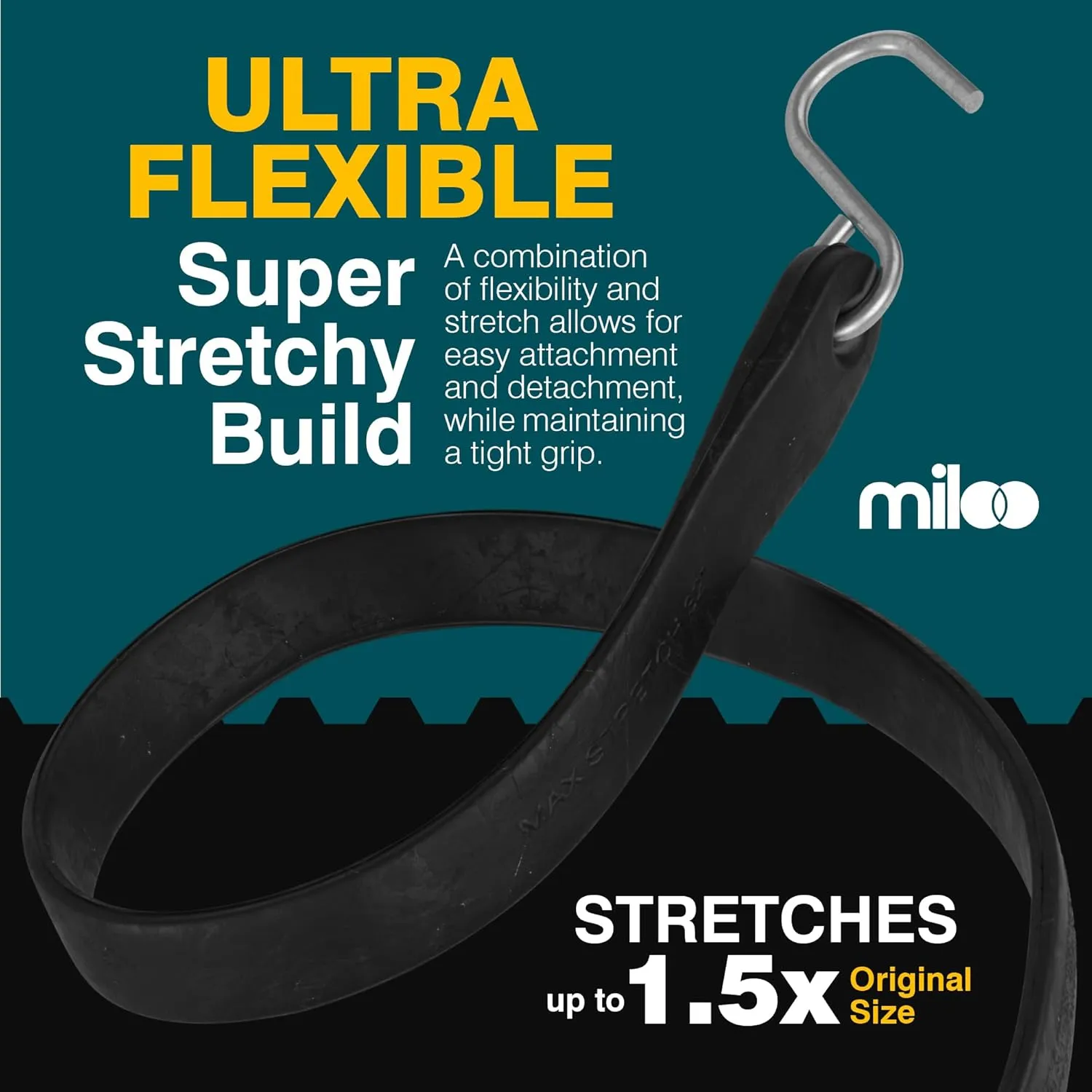 Miloo Rubber Bungee Cords with Hooks - Heavy Duty Tarp and Cargo Straps - Made in USA - 21 Inch Pack of 10
