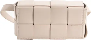 Mini Fanny Pack for Women with Convertible Crossbody Shoulder Bag, Woven Cassette-Style Handbag Purse 7.3 * 4 * 2.6 Inch, Beige