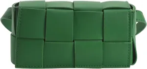 Mini Fanny Pack for Women with Convertible Crossbody Shoulder Bag, Woven Cassette-Style Handbag Purse 7.3 * 4 * 2.6 Inch, Green