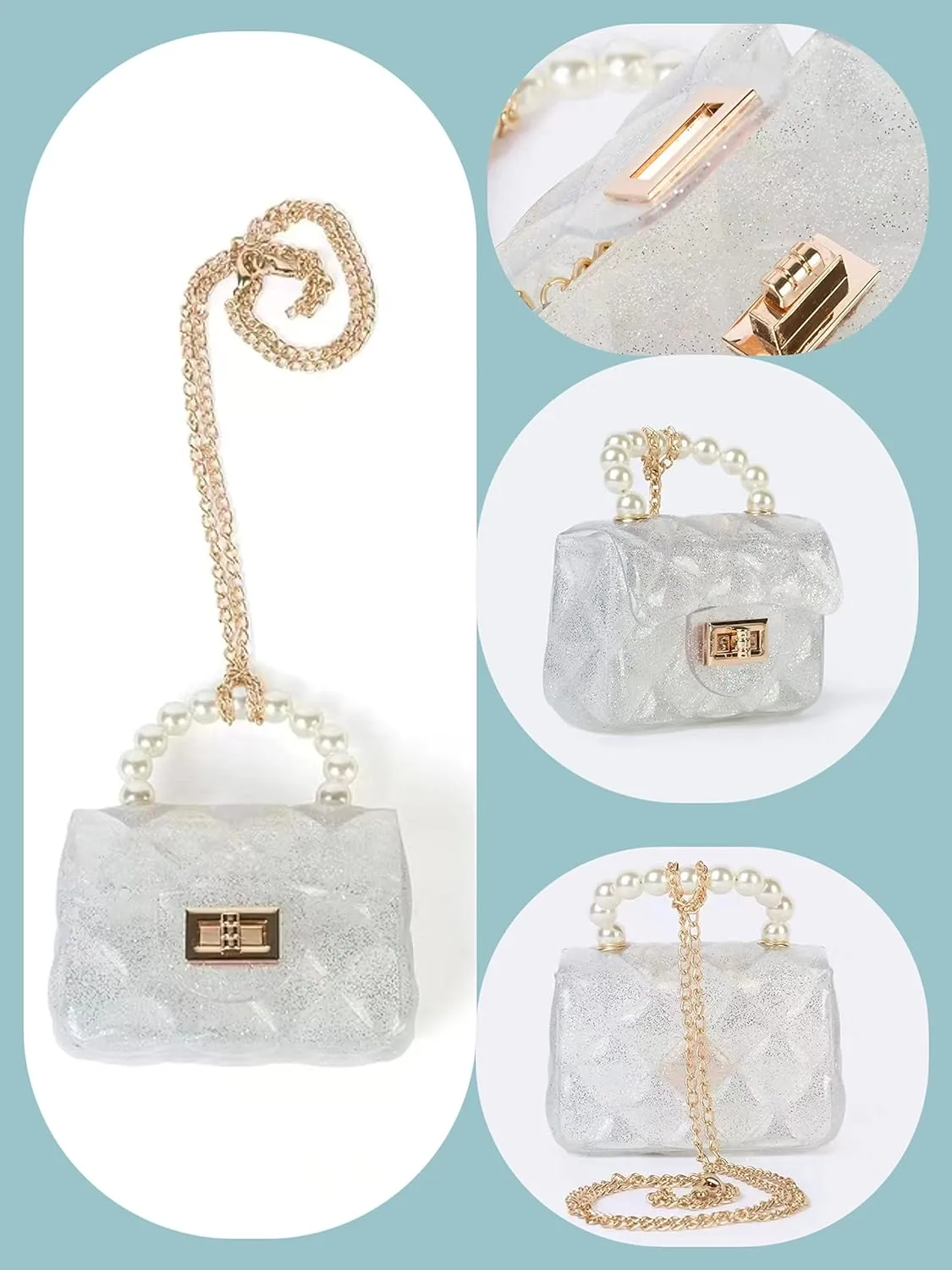 Mini Jelly Purse, Girls Mini Bag Children Small Crossbody Purse Kid with Gold Chain