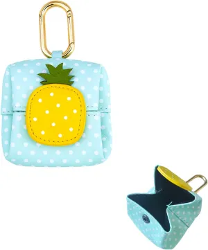 Mini Pouch Keychain PU Leather Storage Bag for Airpods Earbud Pouch Foldable Cartoon Headphone Case Leather Coin Pouch Keychain Small Coin Purse for Men Women