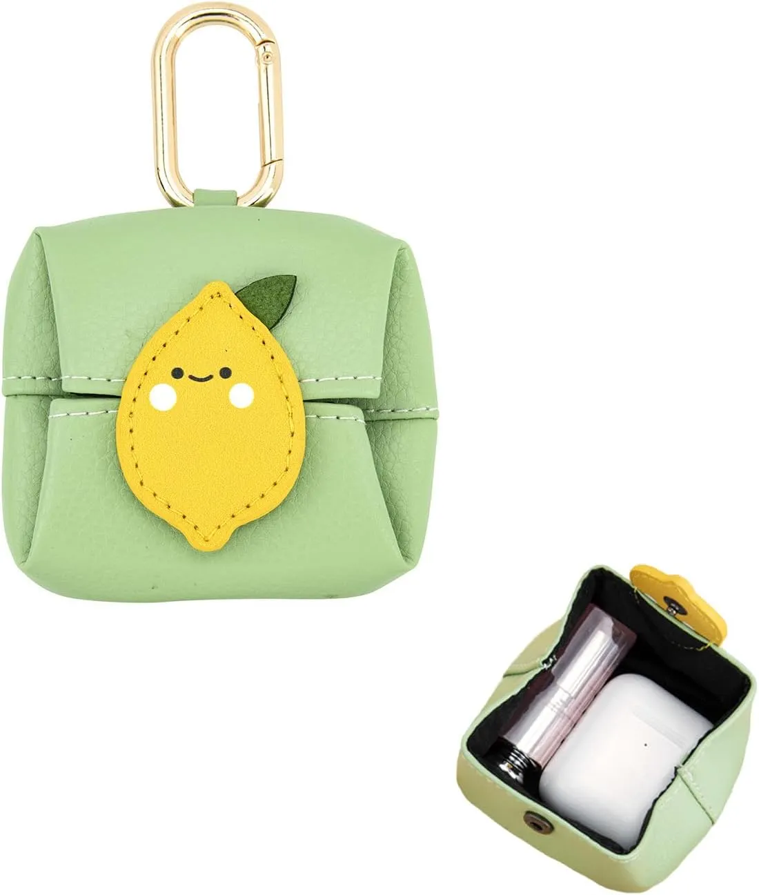 Mini Pouch Keychain PU Leather Storage Bag for Airpods Earbud Pouch Foldable Cartoon Headphone Case Leather Coin Pouch Keychain Small Coin Purse for Men Women