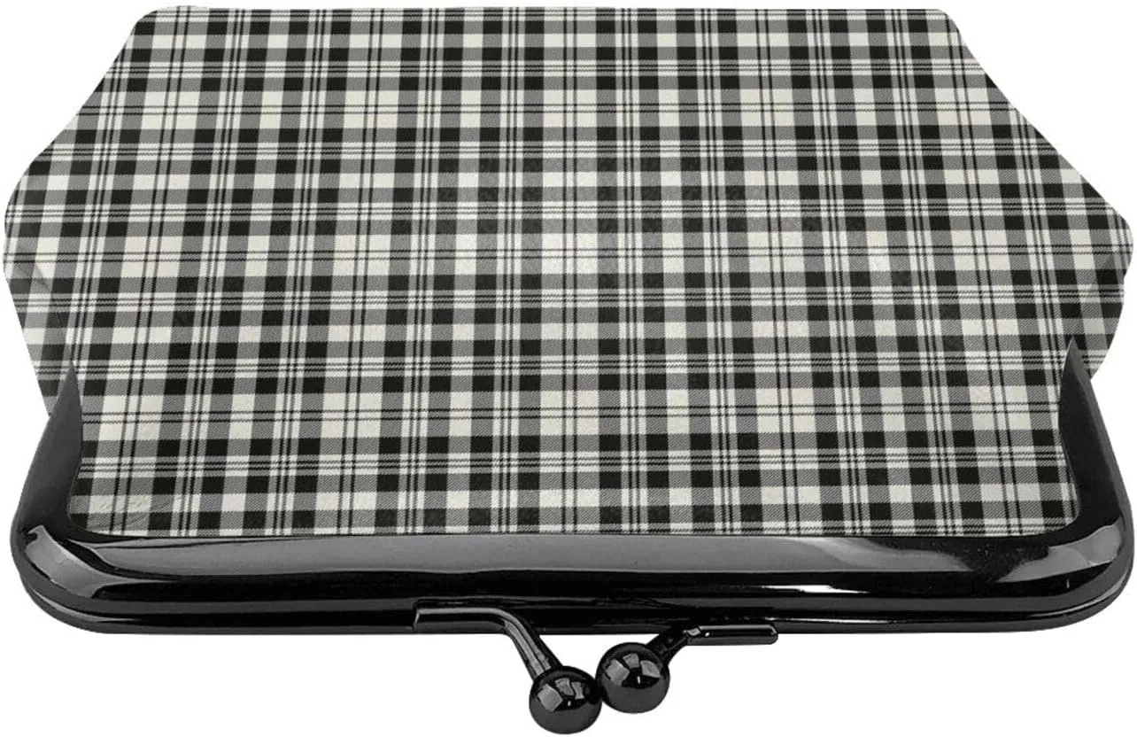 Mini PU Leather Change Purse Scott Black White Ancient Tartan Coin Purses Wallet with Clasp Pouch