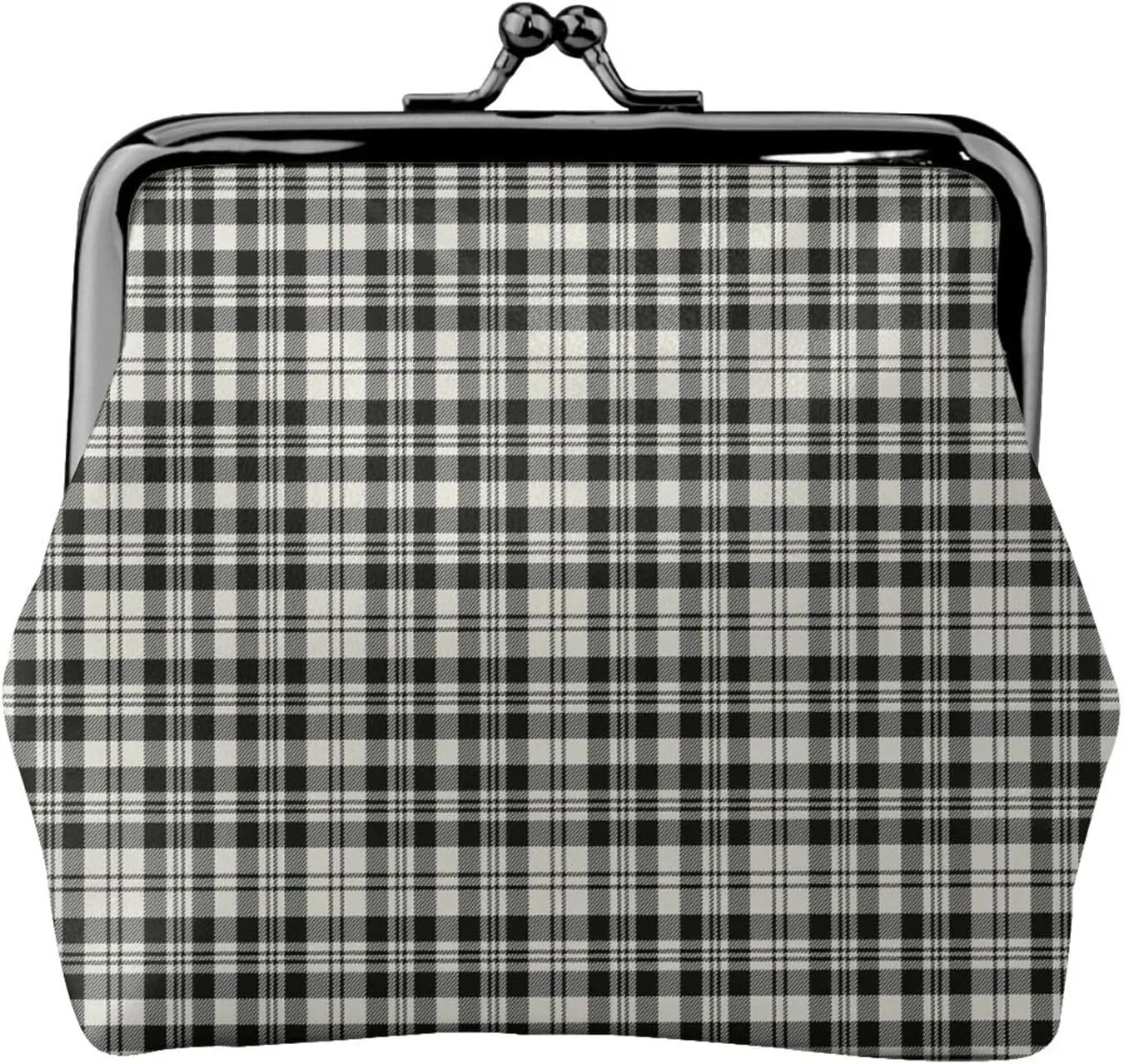 Mini PU Leather Change Purse Scott Black White Ancient Tartan Coin Purses Wallet with Clasp Pouch