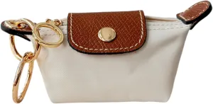 Mini Zipper Pouch Keychain | Coin Purse | Pouch for Essentials | Functional | Keychain | Bag Charm | Card Holder | Cash Pouch | Genuine Leather and Nylon (Cream)