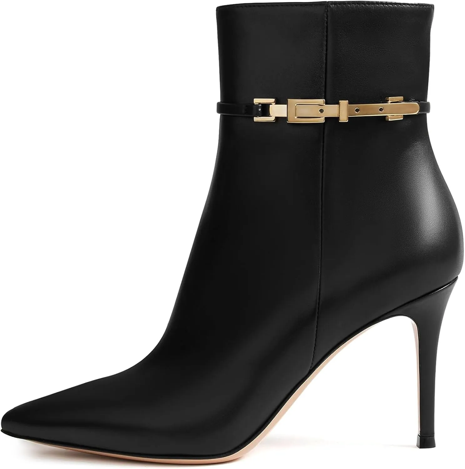 MIRAAZZURRA Ankle Boots for Women Pointed Toe Stiletto High Heel Sexy Ankle Booties with Chain Side Zipper for Party Date Dress