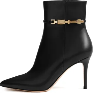 MIRAAZZURRA Ankle Boots for Women Pointed Toe Stiletto High Heel Sexy Ankle Booties with Chain Side Zipper for Party Date Dress