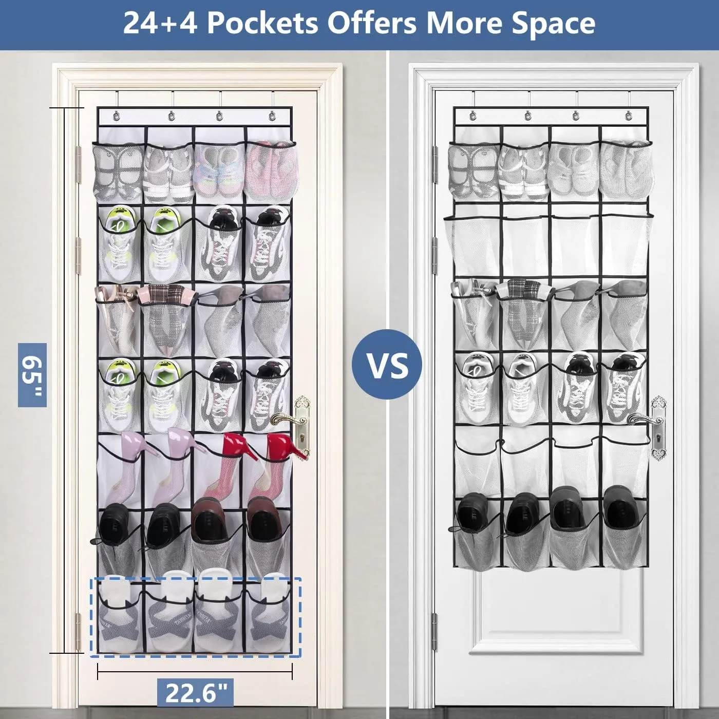MISSLO 28 Large Pockets Over The Door Shoe Rack Hanging Shoe Organizer for Closet Door Shoe Storage Holder Mesh Hanger, White