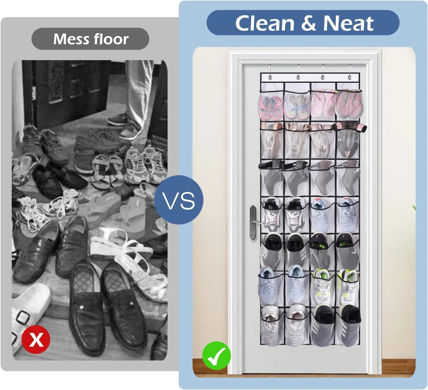 MISSLO 28 Large Pockets Over The Door Shoe Rack Hanging Shoe Organizer for Closet Door Shoe Storage Holder Mesh Hanger, White